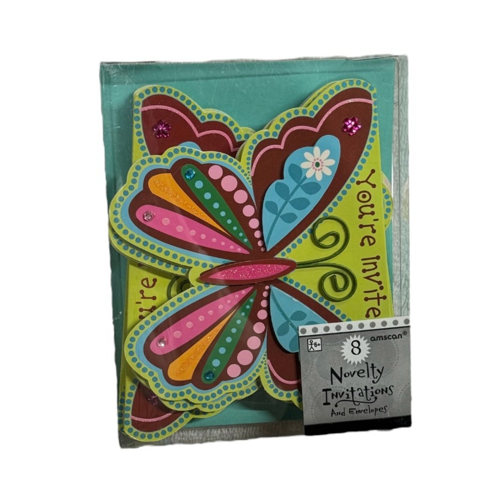 Amscan novelty invitations and envelopes. Set of 8 brand new in packaging!